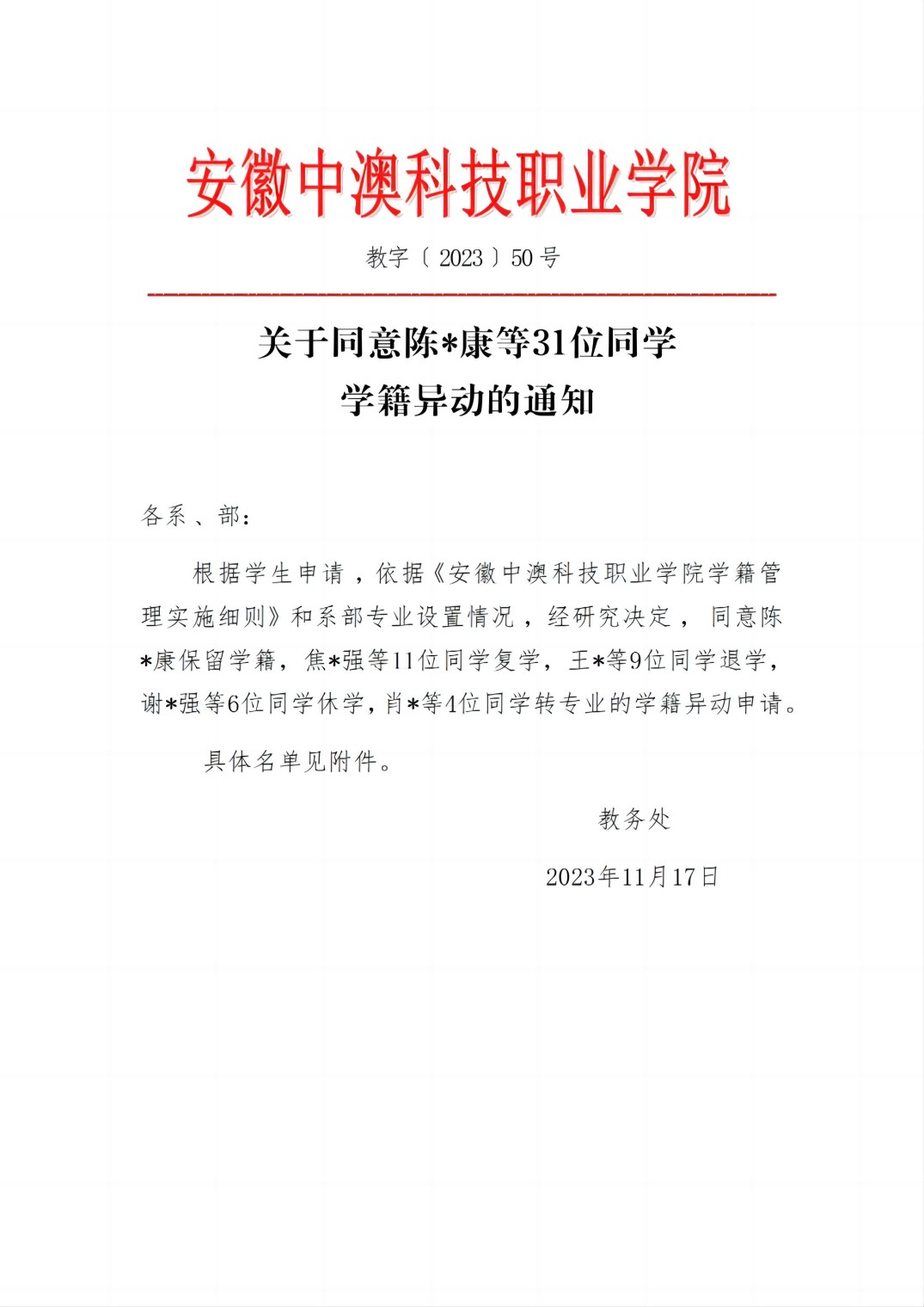 教字〔 2023 〕50号bat365官网登录入口同意陈永康等31位同学学籍异动的通知（带星号上网版）_00(1).jpg